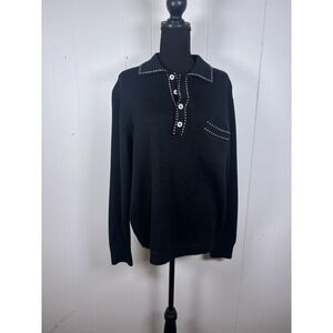 tulliano wool collared‎ sweater black white stitching large Men's